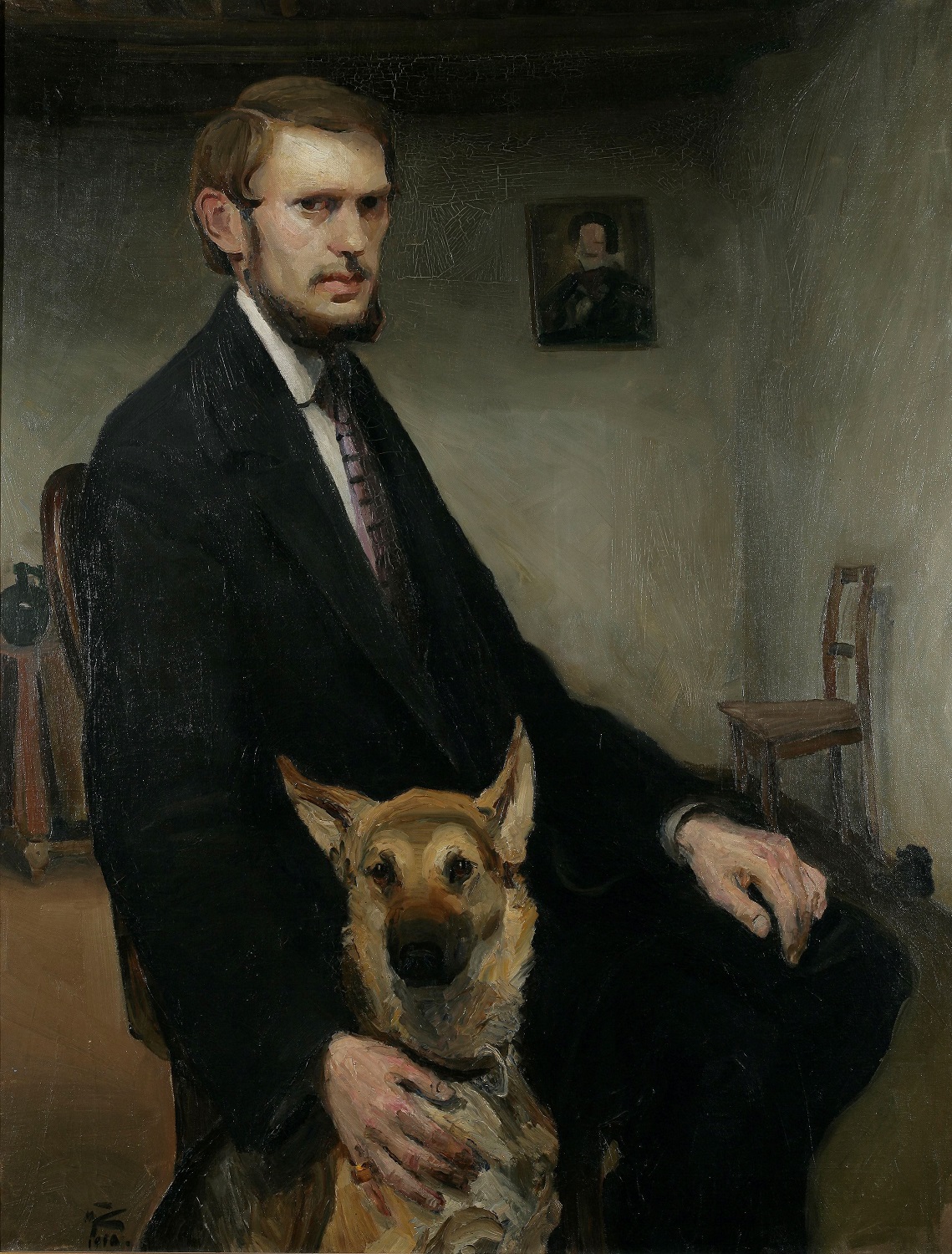 M. Kraljevic, Autoportret sa psom, 1910